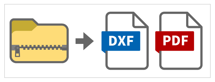 Zipファイルを解凍するとDXFファイル、PDFファイルが格納されています。