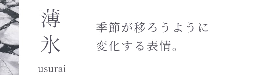 薄氷　季節が移ろうように変化する表情。