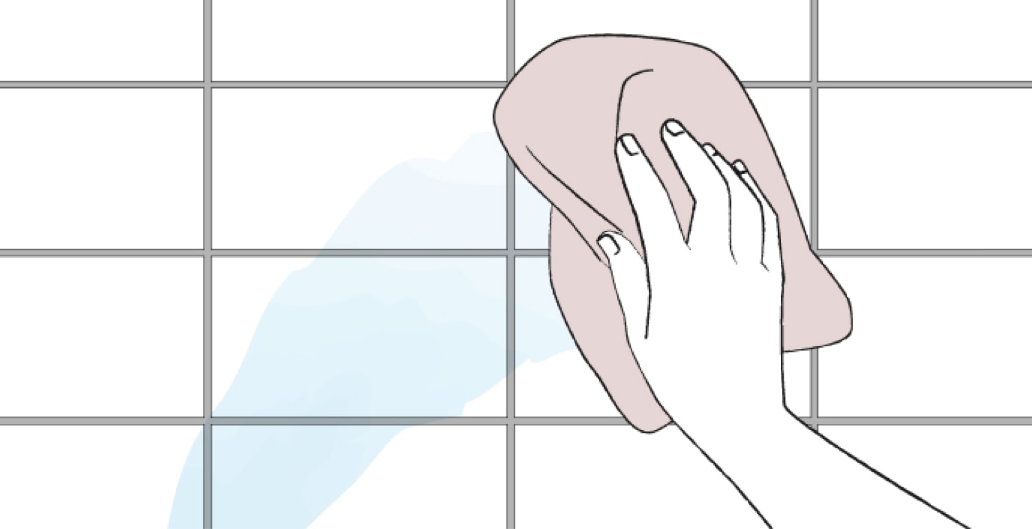 タイルを水拭きする様子のイラスト