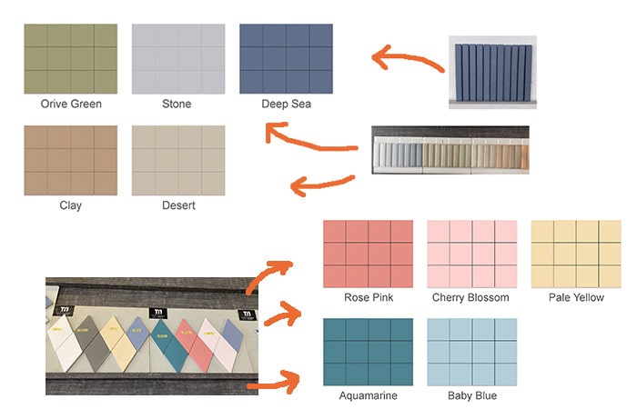 既存カラー見本からイメージした100角タイル